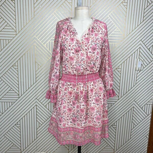 Anthropologie Love The Label Dress Long Sleeve Floral Print Pink Cream Size XS‎